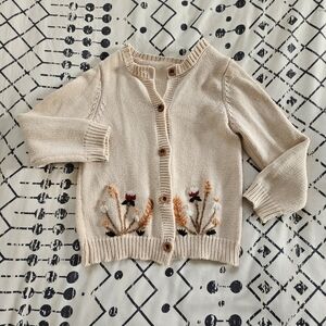 Embroidered Floral Beige Cardigan Sweater, Size 110/5
